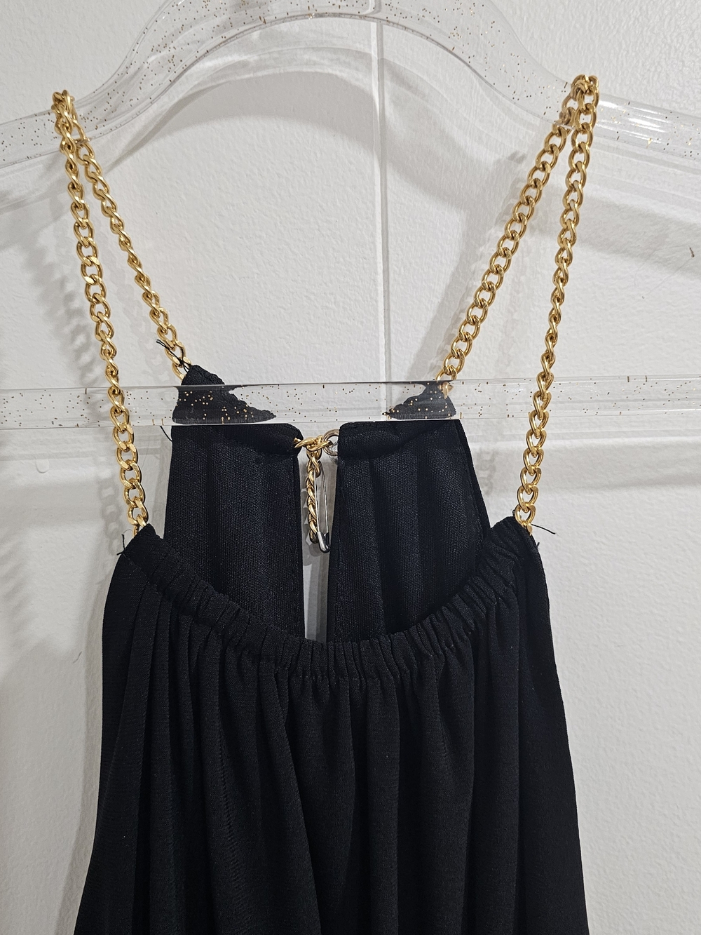 Tiana B Black Gold Chain Halter Maxi Dress Size 10 Evening Minimalist Glam Gown - Picture 3 of 12